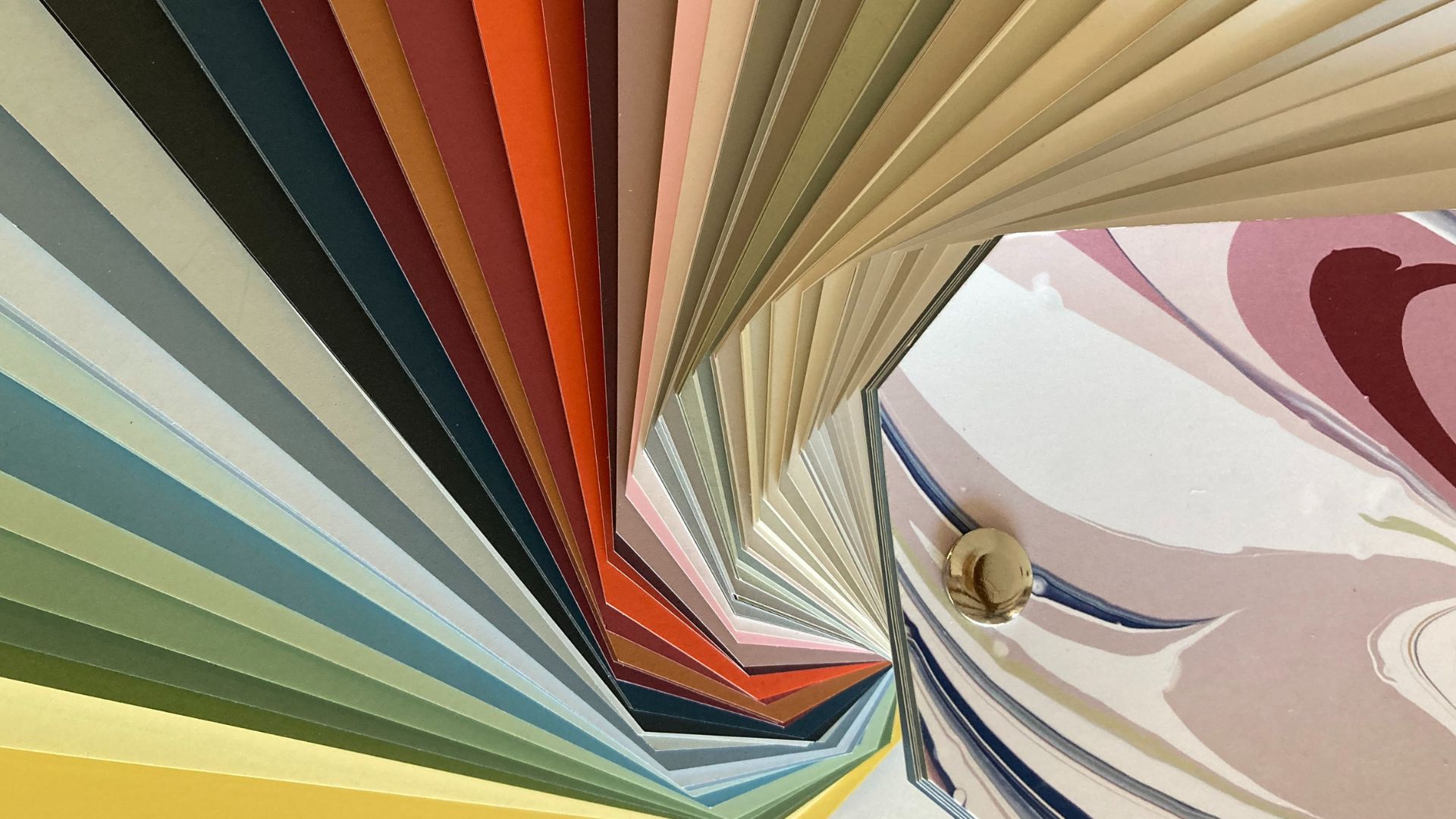 A fan of Farrow & Ball paint colour swatches